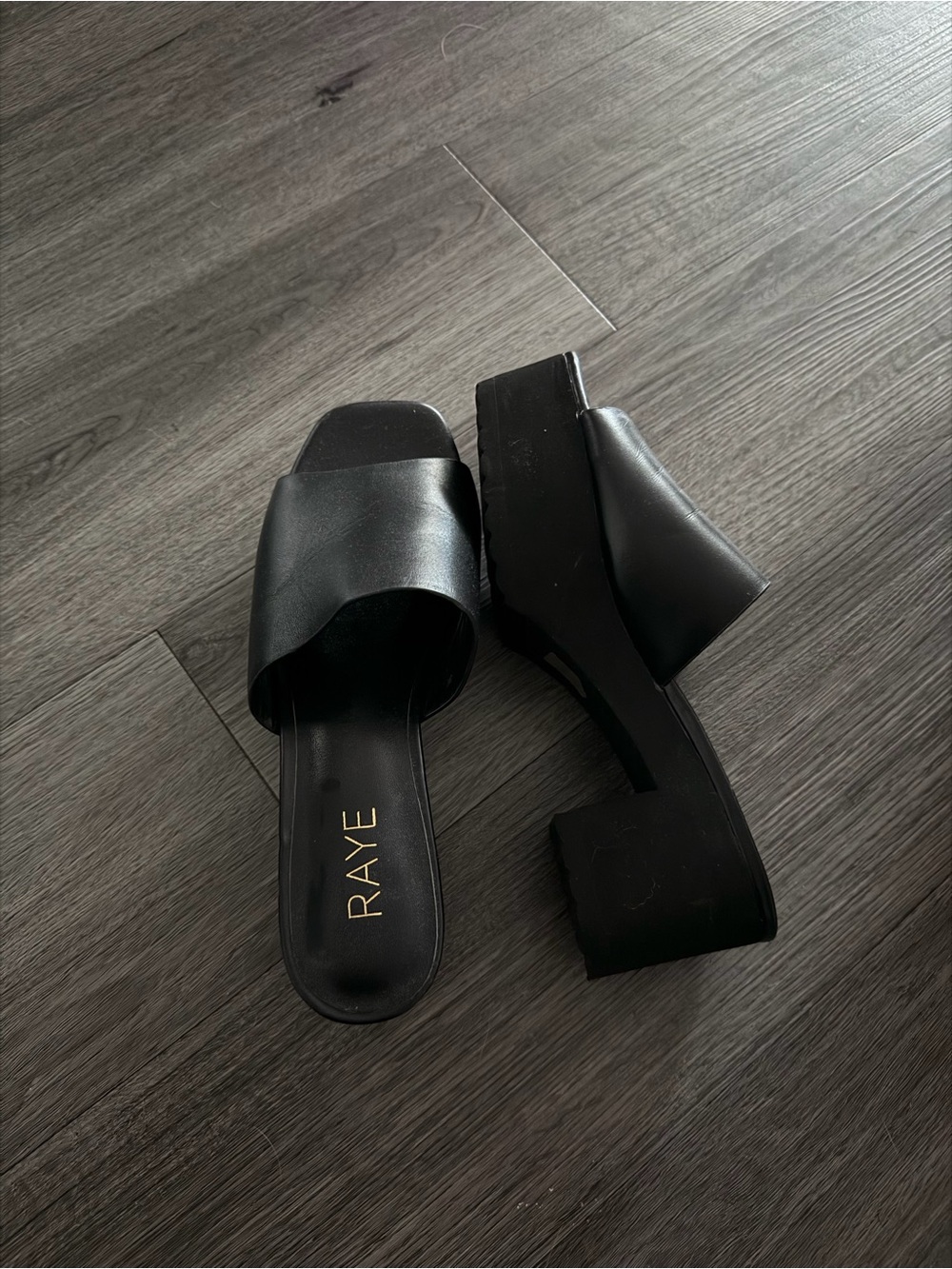 RAYE Black Chunky Platform Slide Mules